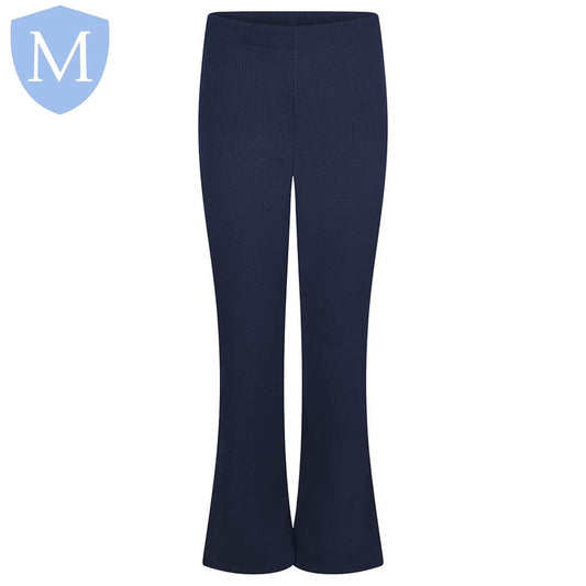 Plain Girls Ribbed Full Elasticated Trousers - Navy