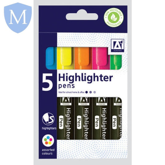 5 Pack Highlighter Pens (Stationery Essential) Mansuri