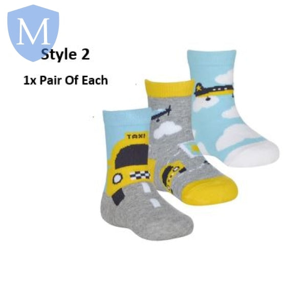 Baby Boys 3 Pack Cotton Rich Design Ankle Socks (44B951) (Baby Socks) Tick Tock