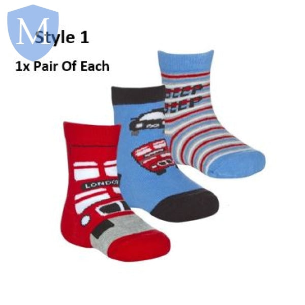 Baby Boys 3 Pack Cotton Rich Design Ankle Socks (44B951) (Baby Socks) Tick Tock