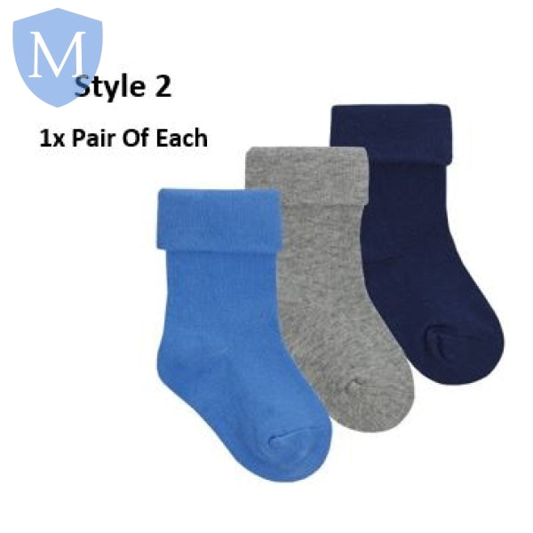 Baby Boys 3 Pack Plain Turn Over Socks (44B961) (Baby Socks) Tick Tock