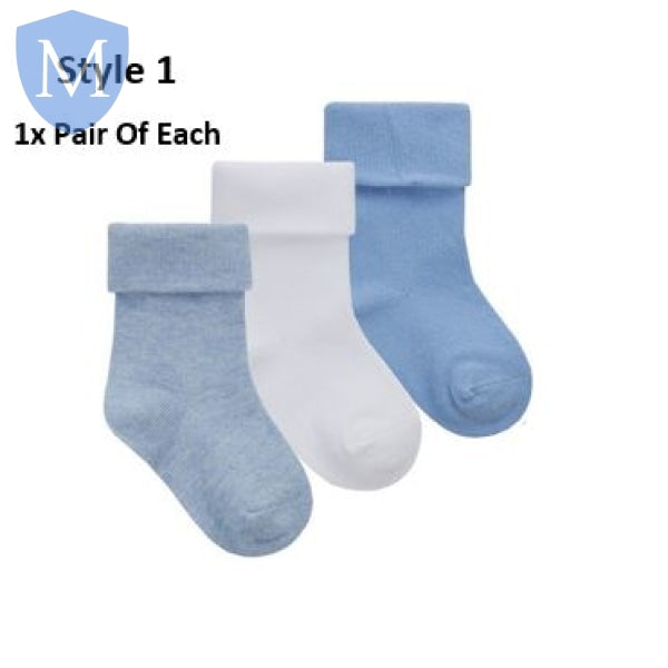 Baby Boys 3 Pack Plain Turn Over Socks (44B961) (Baby Socks) Tick Tock