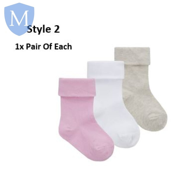 Baby Girls 3 Pack Plain Turn Over Socks (44B962) (Baby Socks) Tick Tock