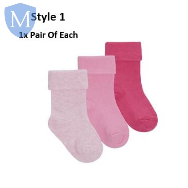Baby Girls 3 Pack Plain Turn Over Socks (44B962) (Baby Socks) Tick Tock
