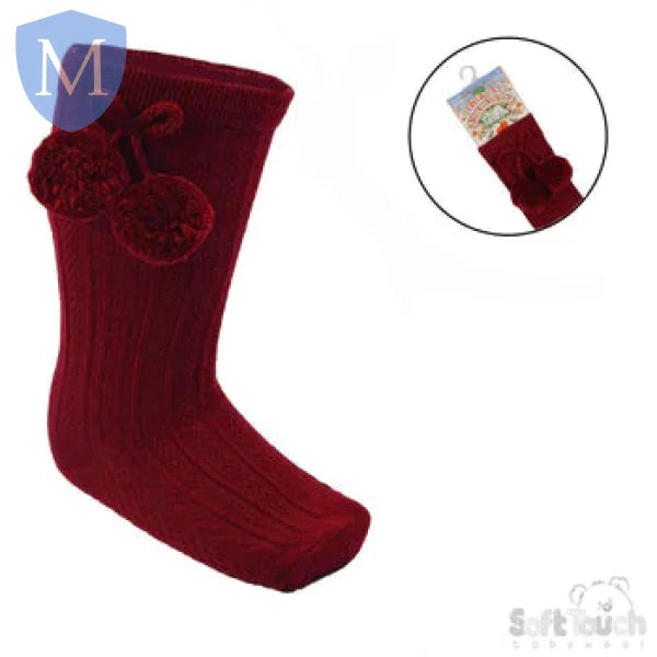 'Elegance' Plain Knee Length Sock with Pom-Pom (S355) (Baby Socks) Mansuri