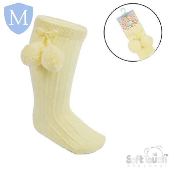 'Elegance' Plain Knee Length Sock with Pom-Pom (S355) (Baby Socks) Mansuri