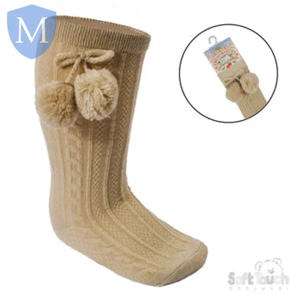 'Elegance' Plain Knee Length Sock with Pom-Pom (S355) (Baby Socks) Mansuri