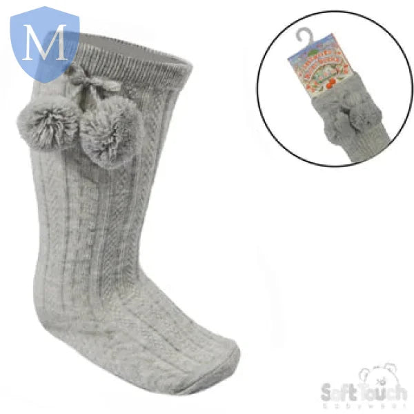 'Elegance' Plain Knee Length Sock with Pom-Pom (S355) (Baby Socks) Mansuri