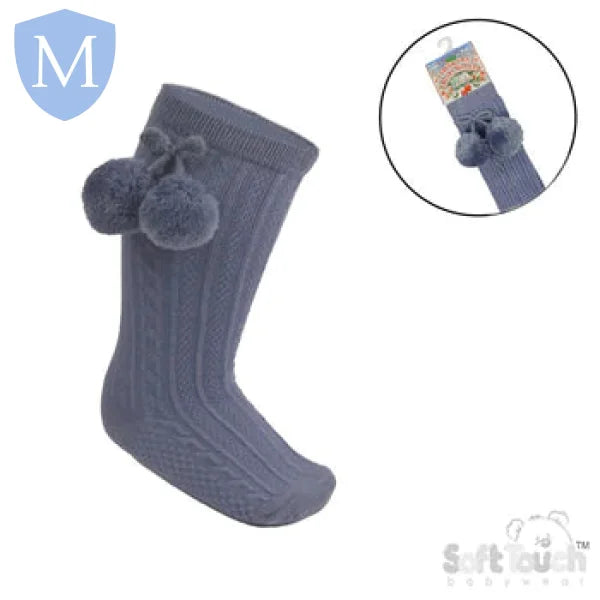'Elegance' Plain Knee Length Sock with Pom-Pom (S355) (Baby Socks) Mansuri