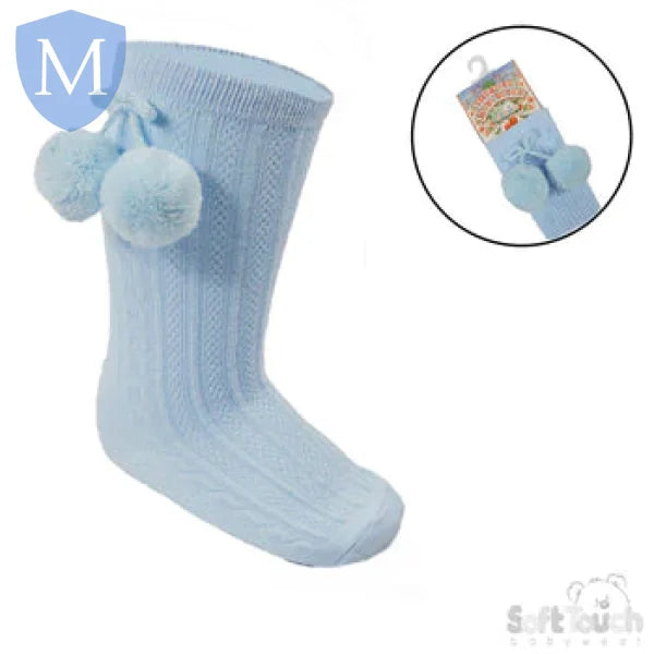 'Elegance' Plain Knee Length Sock with Pom-Pom (S355) (Baby Socks) Mansuri