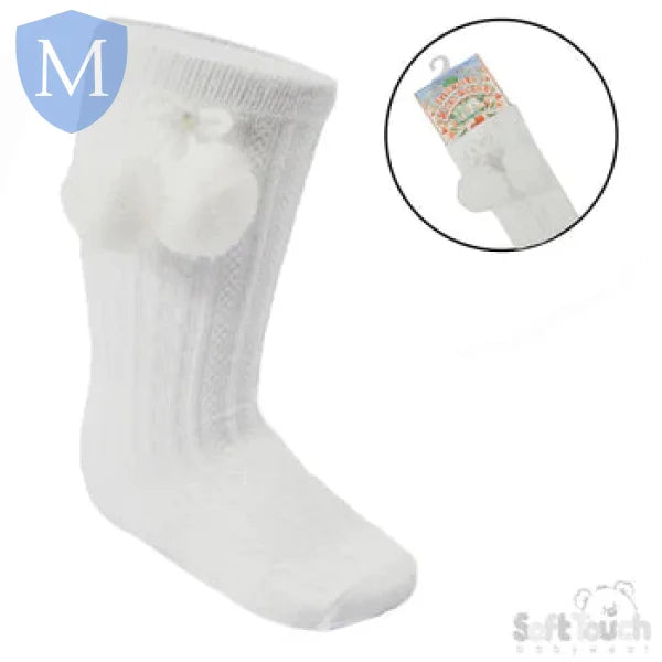 'Elegance' Plain Knee Length Sock with Pom-Pom (S355) (Baby Socks) Mansuri