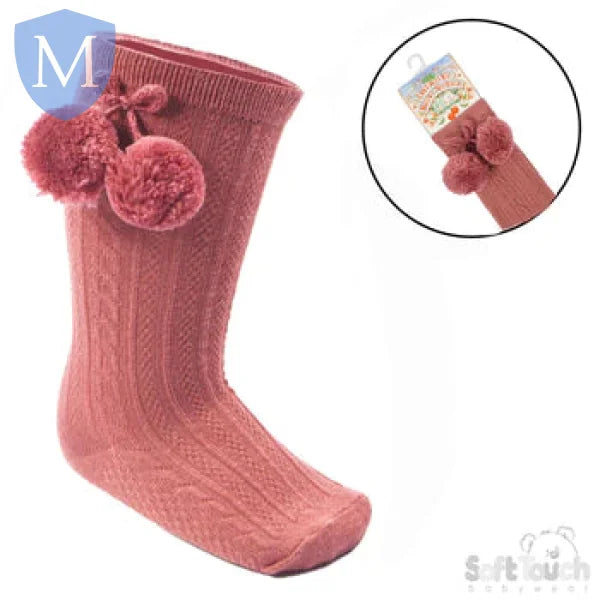 'Elegance' Plain Knee Length Sock with Pom-Pom (S355) (Baby Socks) Mansuri