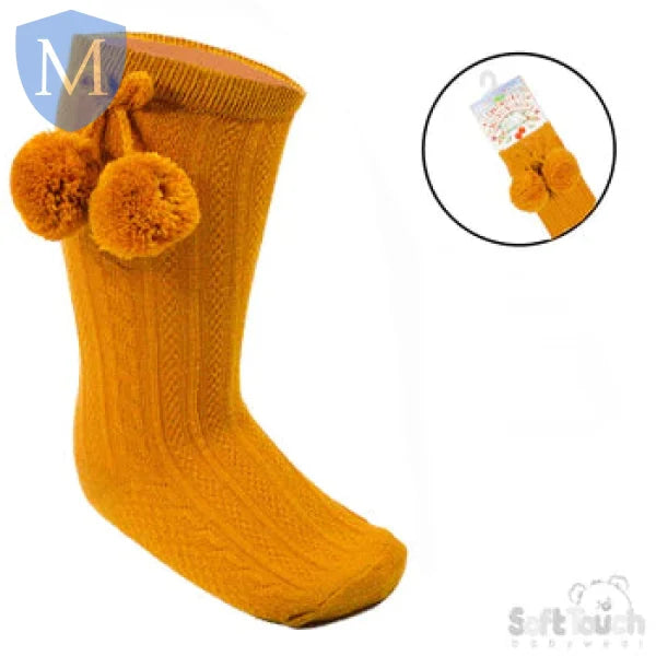 'Elegance' Plain Knee Length Sock with Pom-Pom (S355) (Baby Socks) Mansuri
