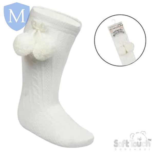 'Elegance' Plain Knee Length Sock with Pom-Pom (S355) (Baby Socks) Mansuri
