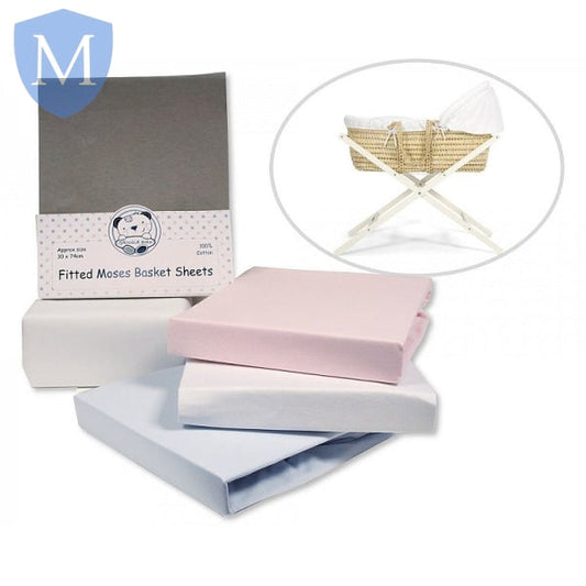 Moses Basket Cotton Sheets - Fitted - 2 Pack (BW111230) (Baby Bedding) Mansuri