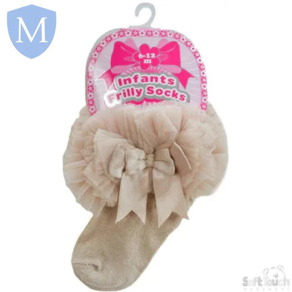 Plain Frilly Black Socks With Organza Lace & Bow (GS116) (Baby Socks) Mansuri