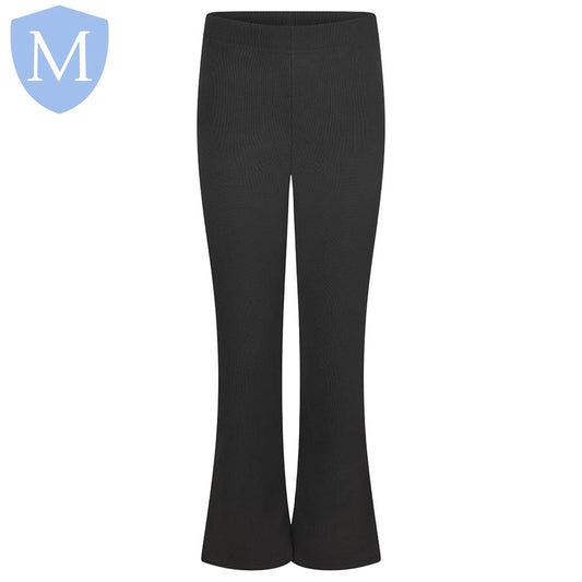 Plain Girls Ribbed Full Elasticated Trousers - Black