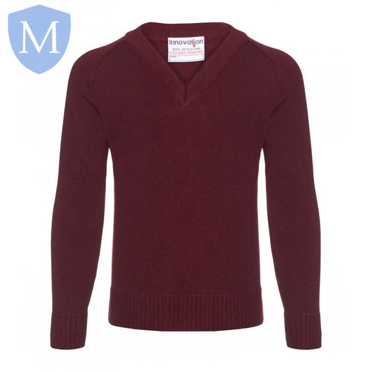 Plain Knitted V-Neck Jumpers - Burgandy Mansuri