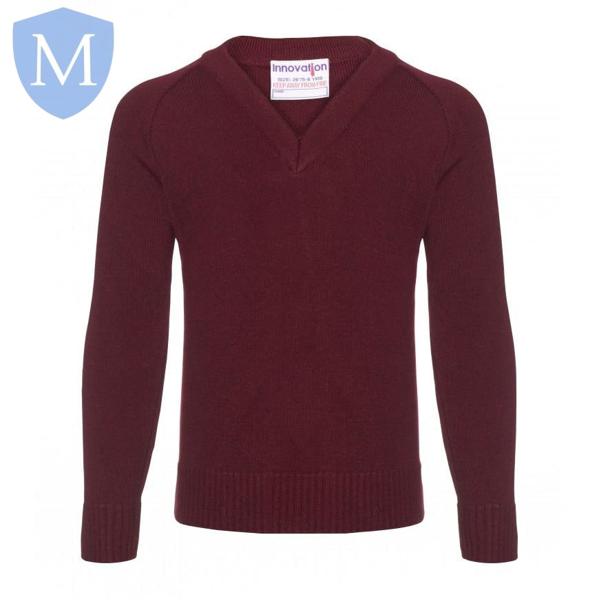 Plain Knitted V-Neck Jumpers - Burgandy Mansuri