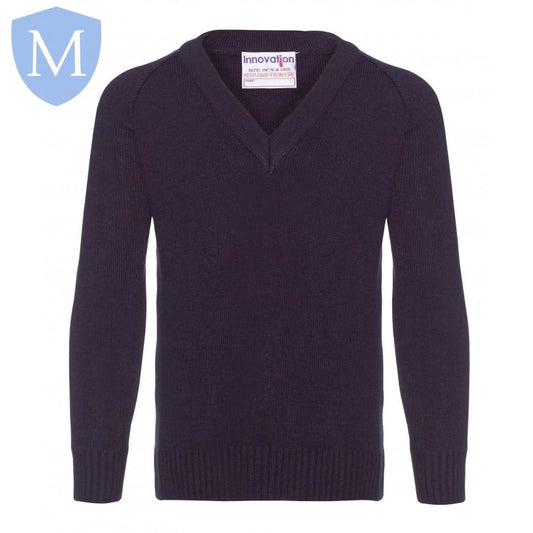 Plain Knitted V-Neck Jumpers - Navy (POA) Mansuri