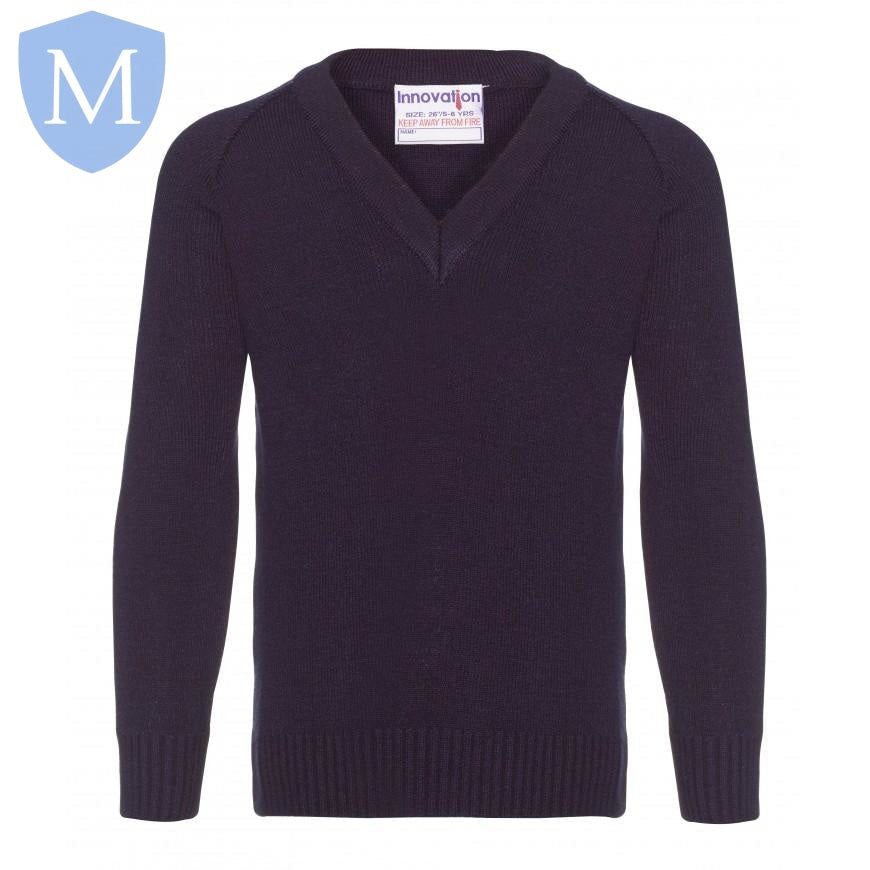 Plain Knitted V-Neck Jumpers - Navy (POA) Mansuri