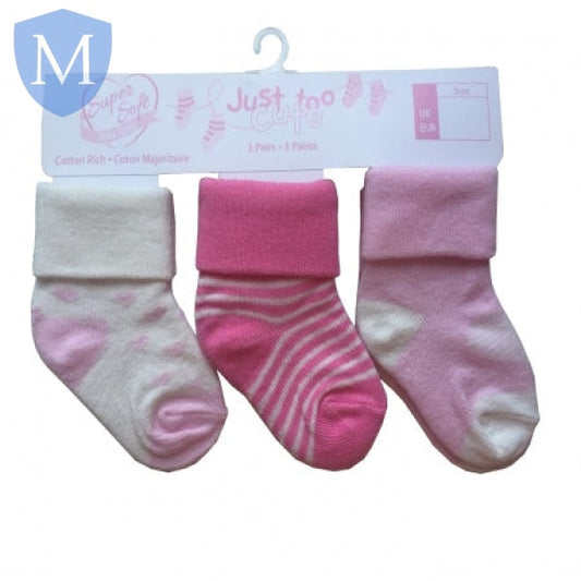 Triple Pack Girls Cotton Rich Socks - Stripes/Heart (24JTC8948) (Baby Socks) Just Too Cute